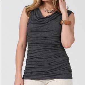 42POPS | Charcoal Side-Ruched Drape Top